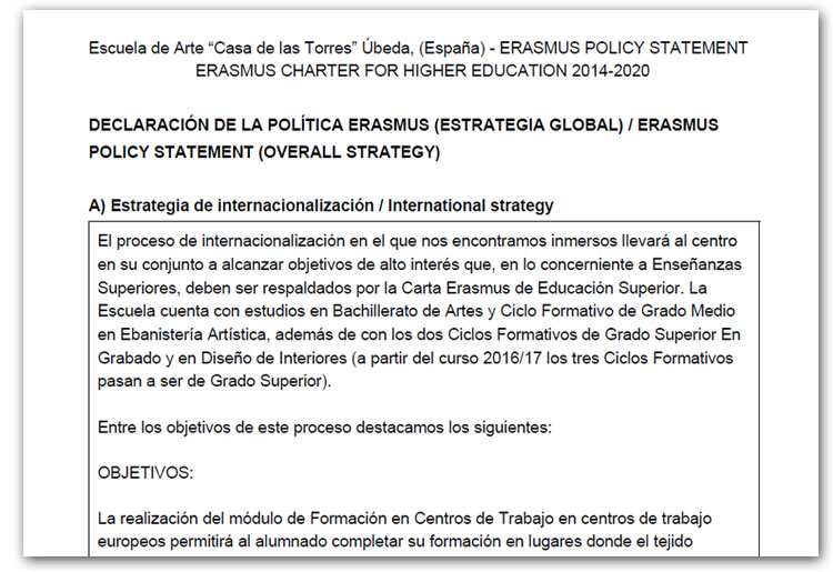 DECLARACIÓN DE POLITICA ERASMUS 2014-2020 / ERASMUS POLICY STATEMENT 2014-2020